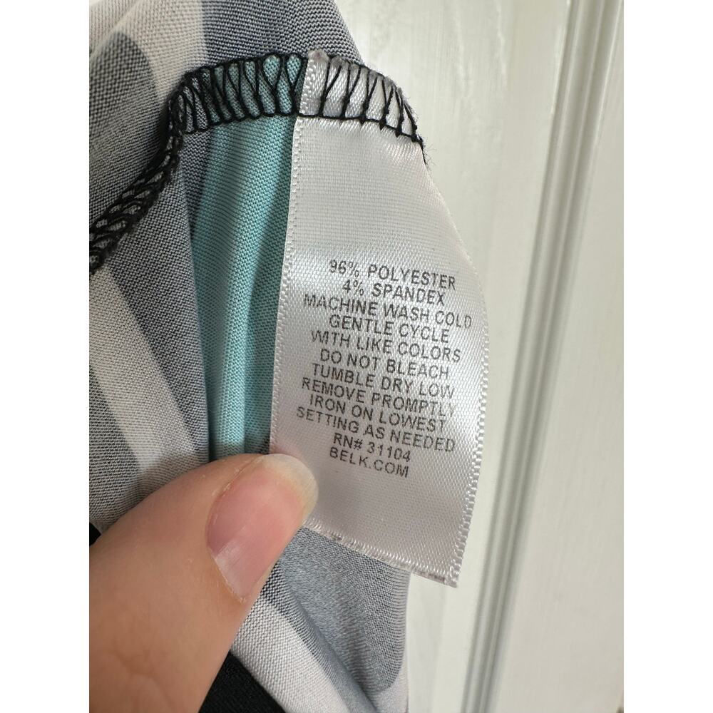 Kim Rogers Bright Aqua Black Striped Bold Stretch Maxi Skirt Wrinkle-free S - Picture 4 of 7